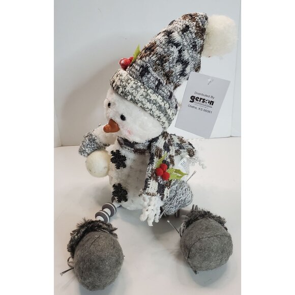 Gerson Kohl's 12" Grey Snowman Plush Figure With Knit Hat & Scarf Button Legs - Picture 9 of 9